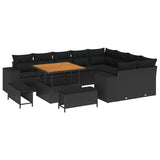 Garden Sofa Set with Cushion 12 pcs Black Poly Rattan - Front View