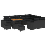 Garden Sofa Set with Cushion 12 pcs Black Poly Rattan - Front View