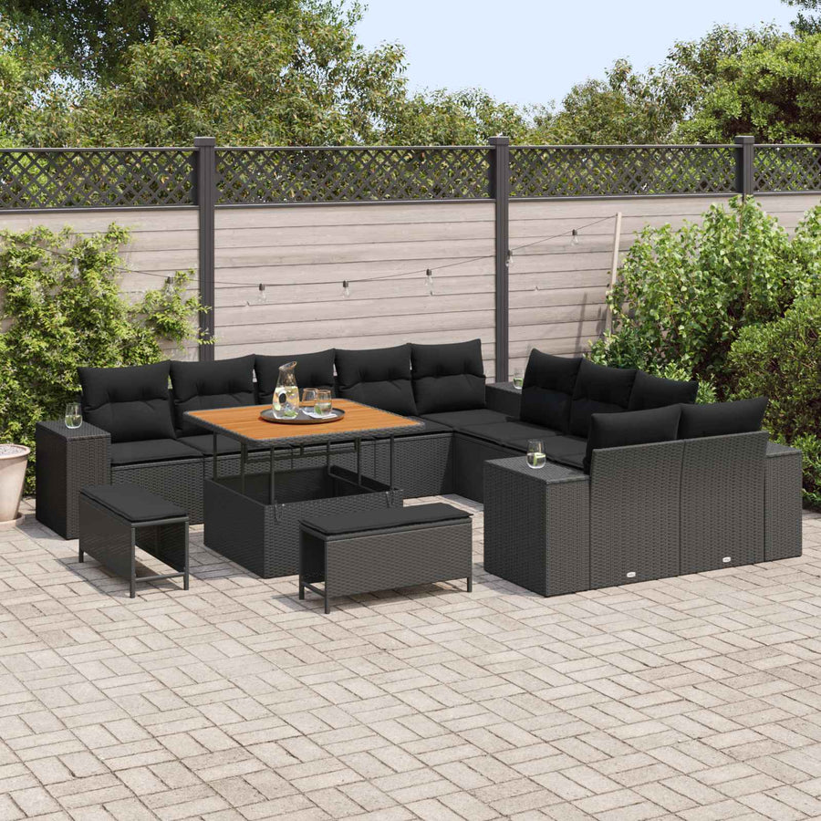 Garden Sofa Set 13 pcs Black Poly Rattan