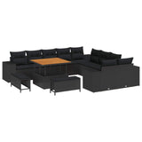 Garden Sofa Set with Cushion 13 pcs Black Poly Rattan - Front View