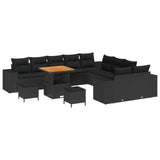 Garden Sofa Set with Cushion 13 pcs Black Poly Rattan - Front View