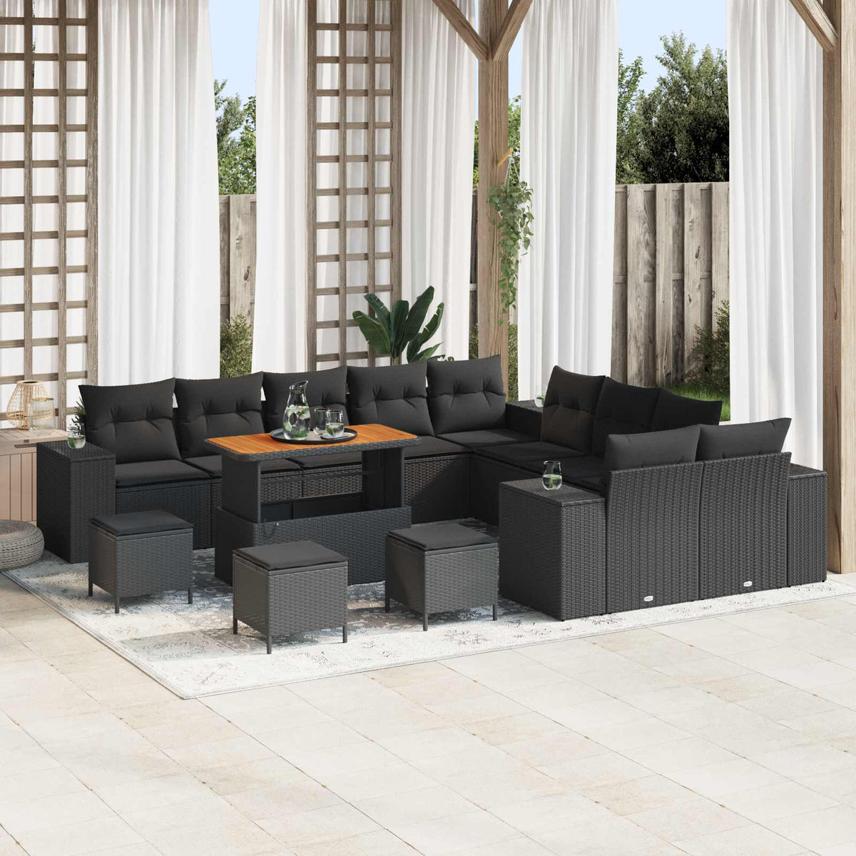 Garden Sofa Set 14 pcs Black Poly Rattan