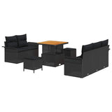 Garden Sofa Set Height-Adjustable 8 pcs Black Poly Rattan - Front View