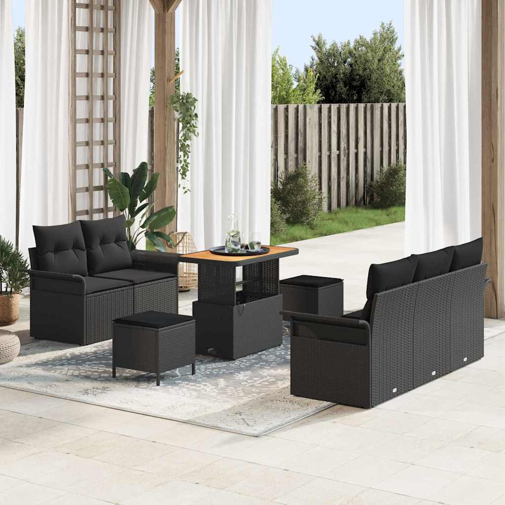 Garden Sofa Set Height-Adjustable 8 pcs Black Poly Rattan