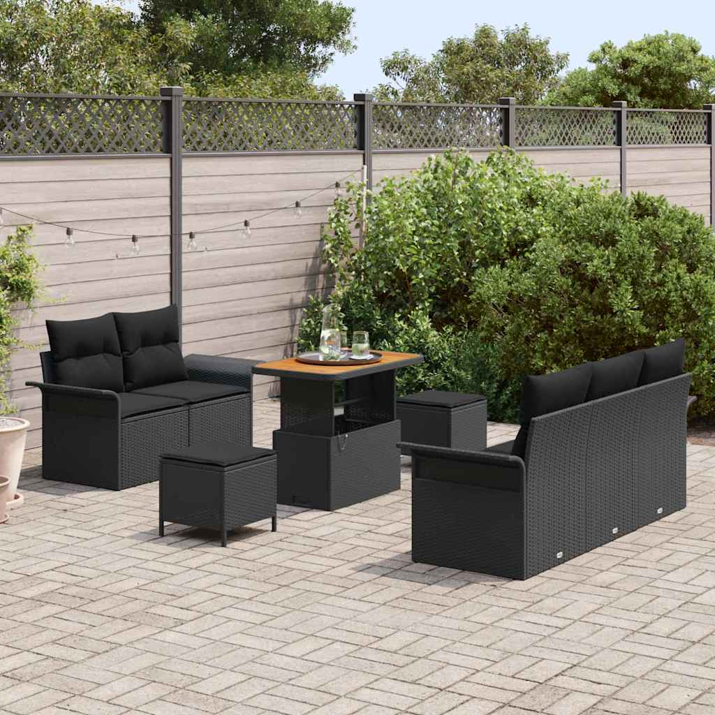 Garden Sofa Set with Cushion 8 pcs Black Poly Rattan