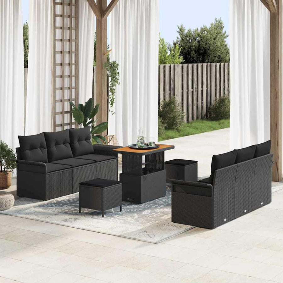 Garden Sofa Set 9 pcs Black Poly Rattan
