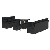 Garden Sofa Set Height-Adjustable 10 pcs Black Poly Rattan - Front View