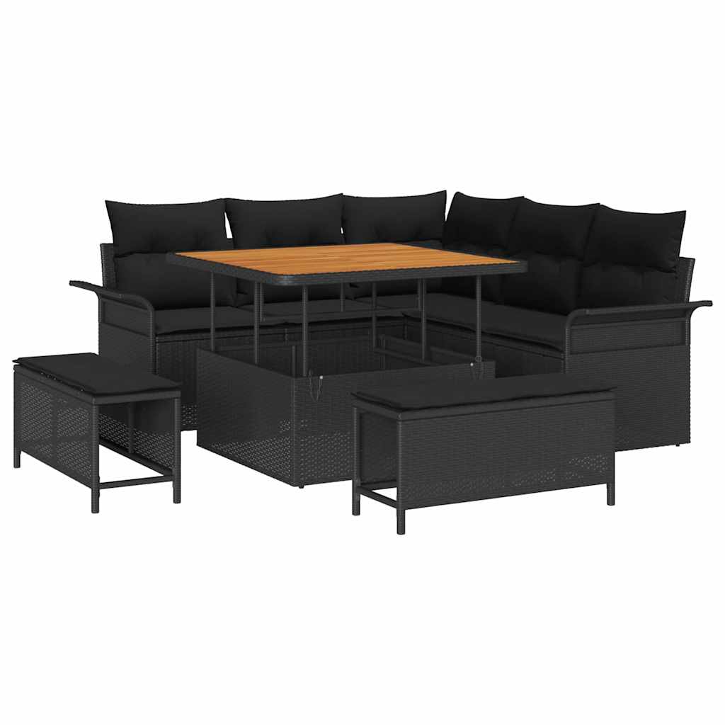 Garden Sofa Set with Cushion 8 pcs Black Poly Rattan