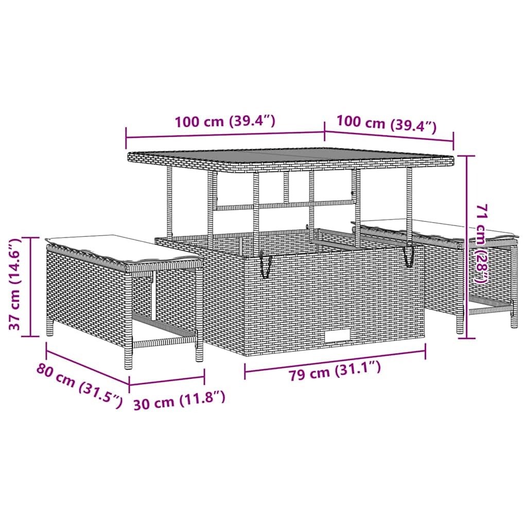 Garden Sofa Set Height-Adjustable 8 pcs Black Poly Rattan