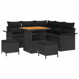 Garden Sofa Set Height-Adjustable 8 pcs Black Poly Rattan - Front View