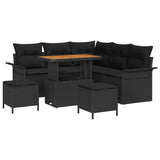 Garden Sofa Set Height-Adjustable 8 pcs Black Poly Rattan - Front View