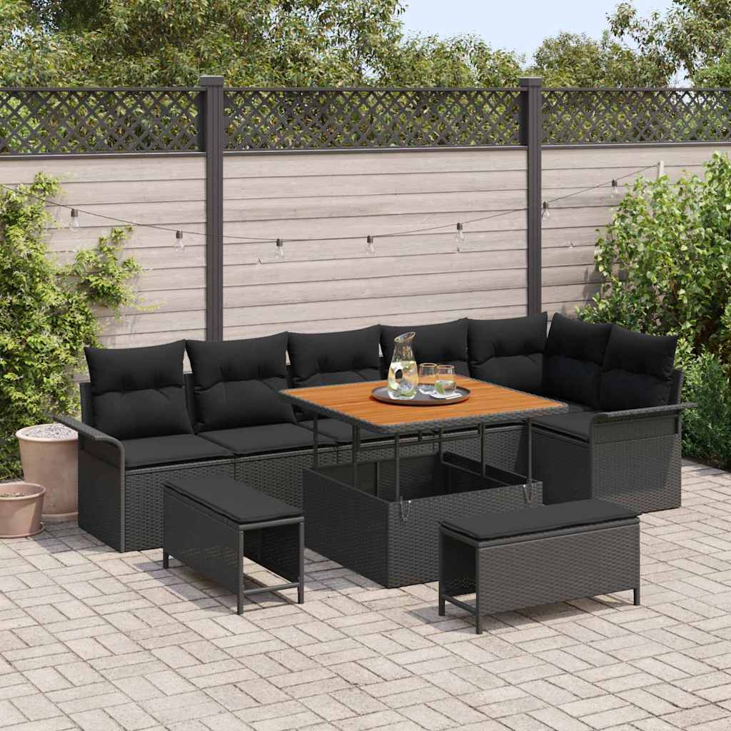 Garden Sofa Set 9 pcs Black Poly Rattan