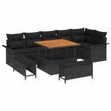 Garden Sofa Set Height-Adjustable 9 pcs Black Poly Rattan - Front View