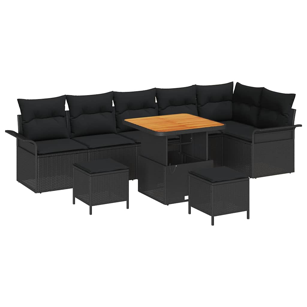 Garden Sofa Set with Cushion 9 pcs Black Poly Rattan