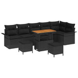 Garden Sofa Set with Cushion 9 pcs Black Poly Rattan