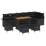 Garden Sofa Set Height-Adjustable 10 pcs Black Poly Rattan - Front View