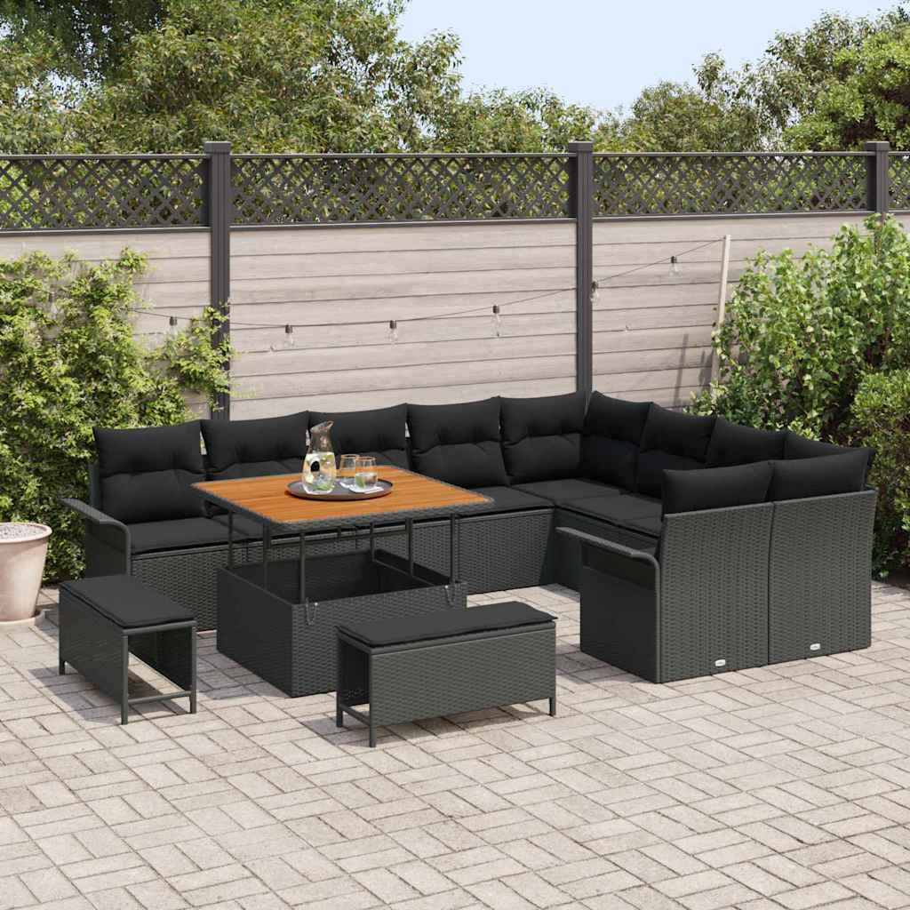 Garden Sofa Set 12 pcs Black Poly Rattan