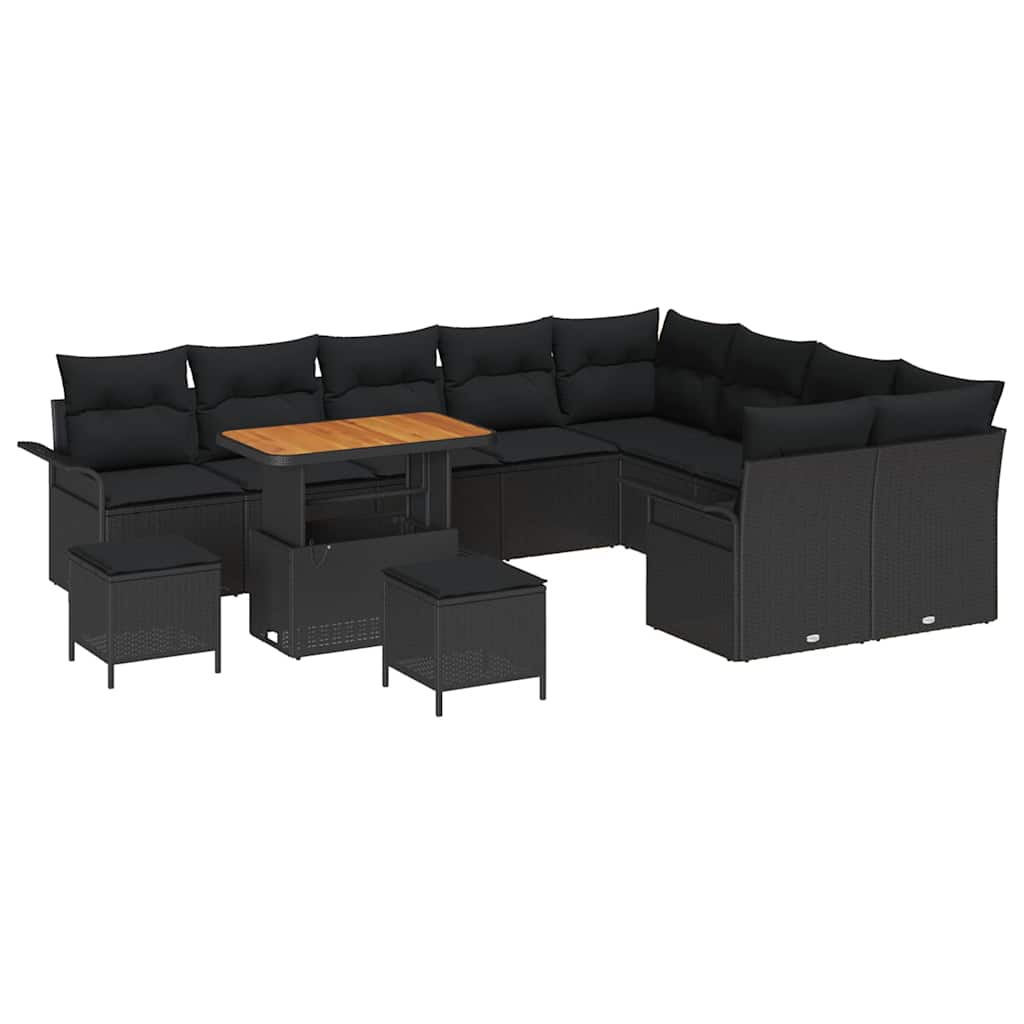 Garden Sofa Set with Cushion 12 pcs Black Poly Rattan