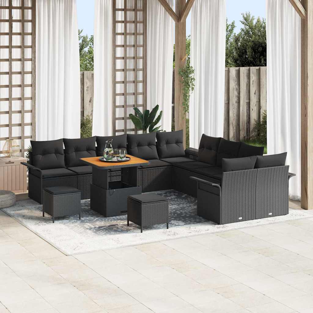 Garden Sofa Set 13 pcs Black Poly Rattan