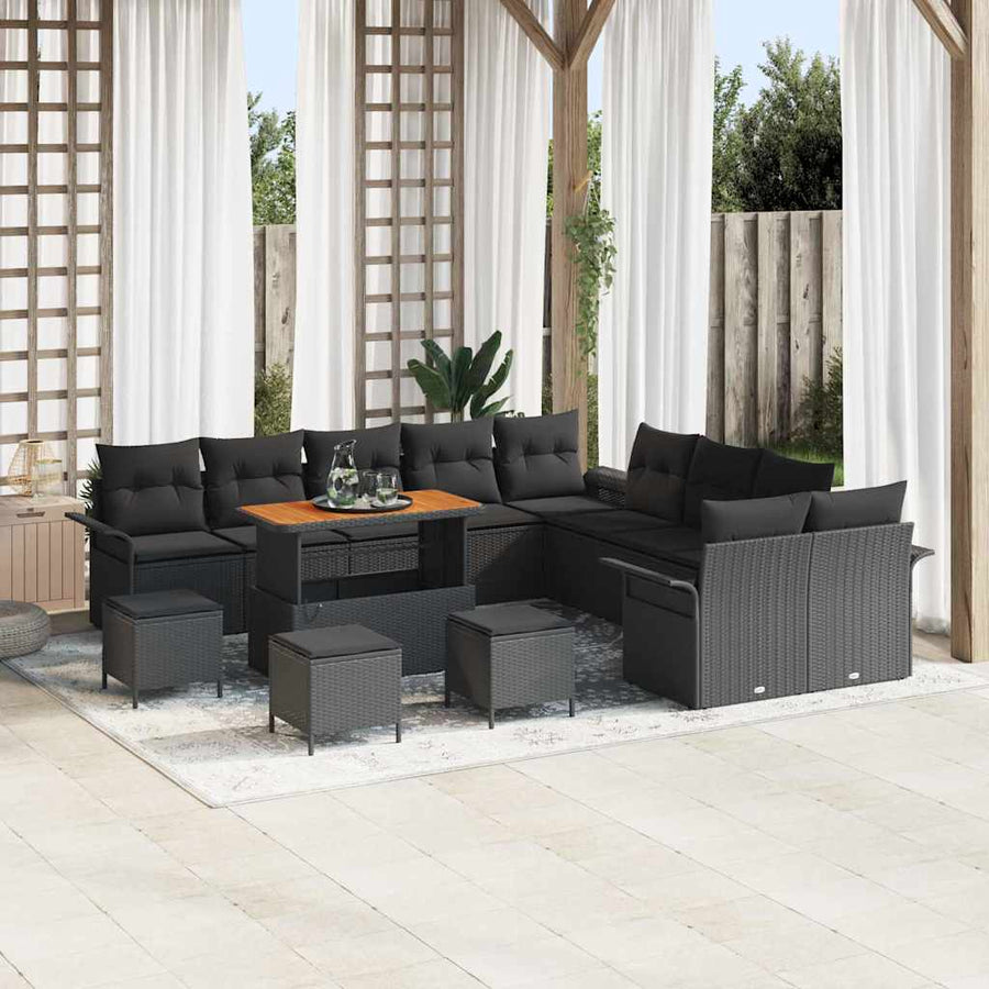 Garden Sofa Set 14 pcs Black Poly Rattan