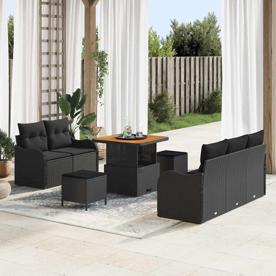 Garden Sofa Set 8 pcs Black Poly Rattan