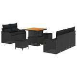 Garden Sofa Set Height-Adjustable 8 pcs Black Poly Rattan - Front View