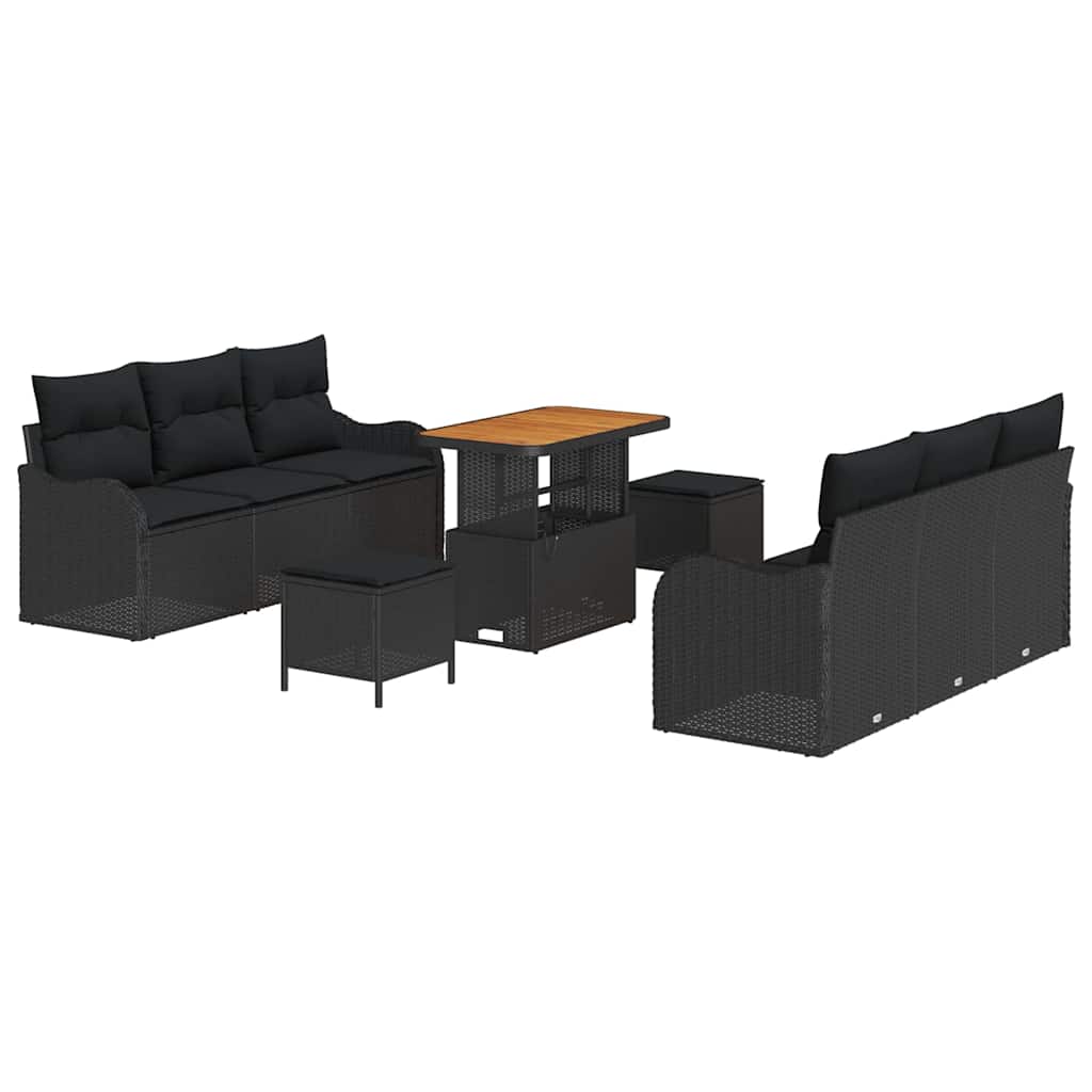 Garden Sofa Set with Cushion 9 pcs Black Poly Rattan