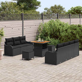 Garden Sofa Set Height-Adjustable 10 pcs Black Poly Rattan - Side View