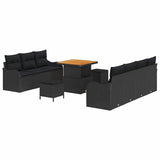 Garden Sofa Set Height-Adjustable 10 pcs Black Poly Rattan - Front View
