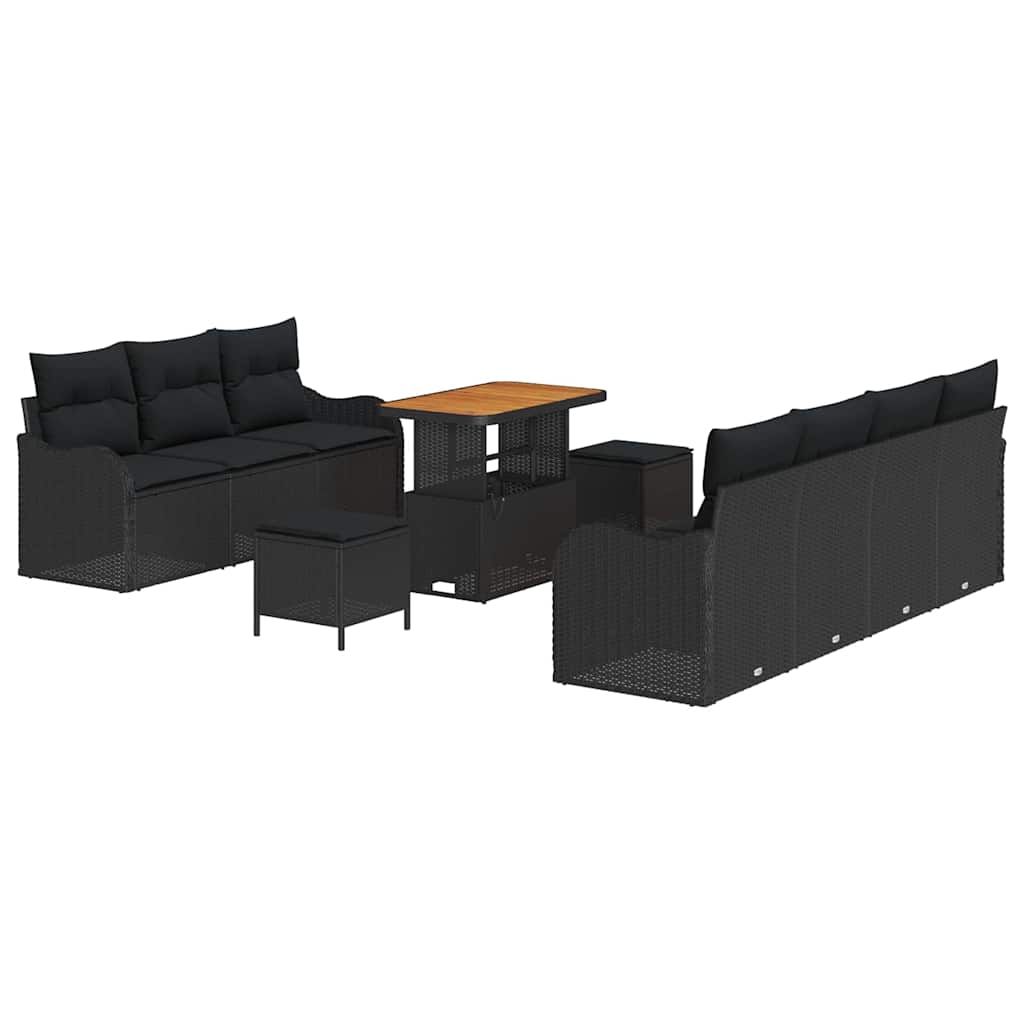 Garden Sofa Set with Cushion 10 pcs Black Poly Rattan