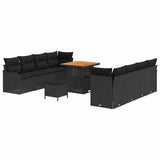 Garden Sofa Set with Cushion 11 pcs Black Poly Rattan - Front View