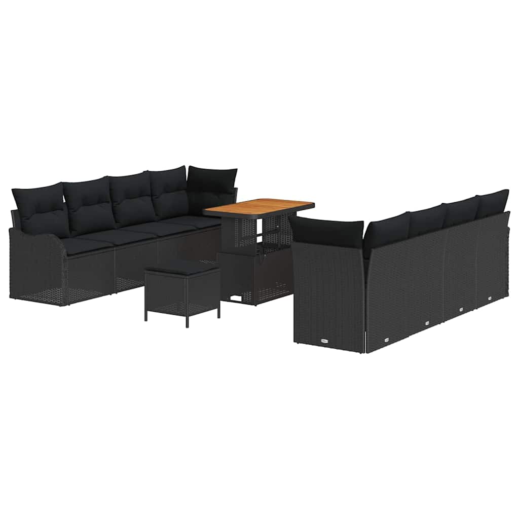 Garden Sofa Set with Cushion 11 pcs Black Poly Rattan