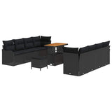 Garden Sofa Set with Cushion 11 pcs Black Poly Rattan - Front View