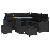 Garden Sofa Set Height-Adjustable 8 pcs Black Poly Rattan - Front View
