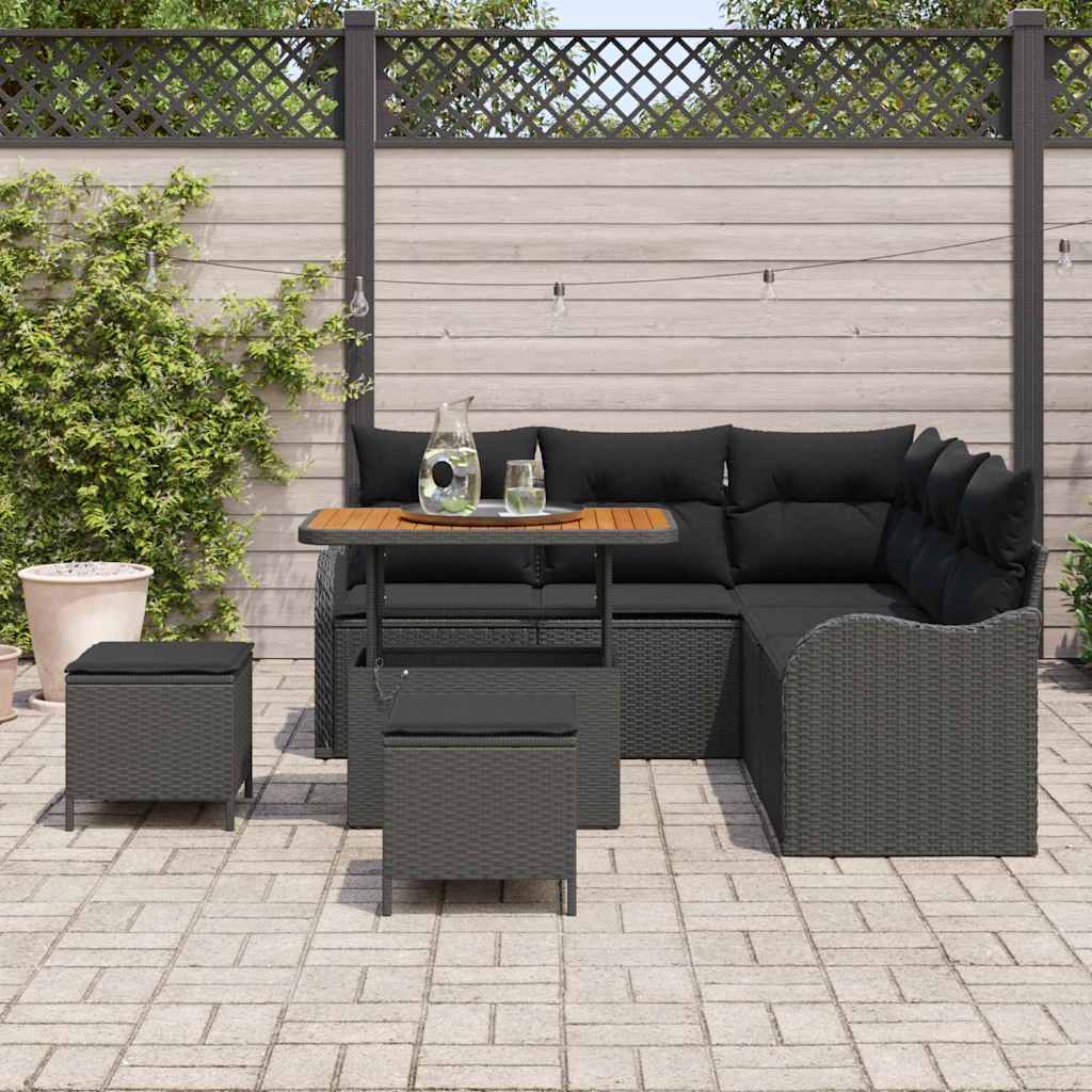 Garden Sofa Set with Cushion 8 pcs Black Poly Rattan