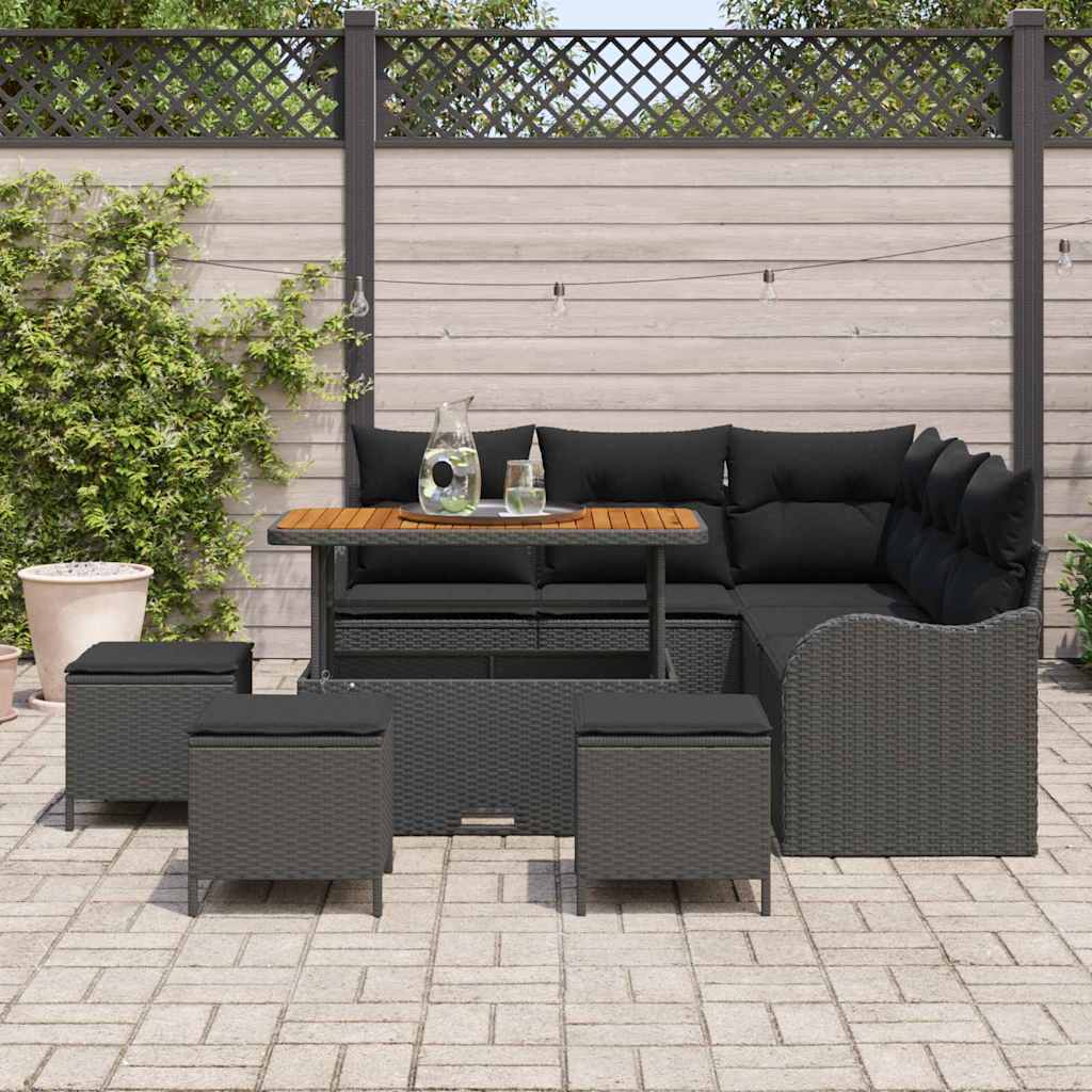 Garden Sofa Set with Cushion 9 pcs Black Poly Rattan