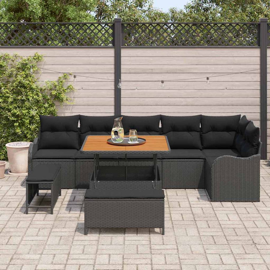 Garden Sofa Set 9 pcs Black Poly Rattan