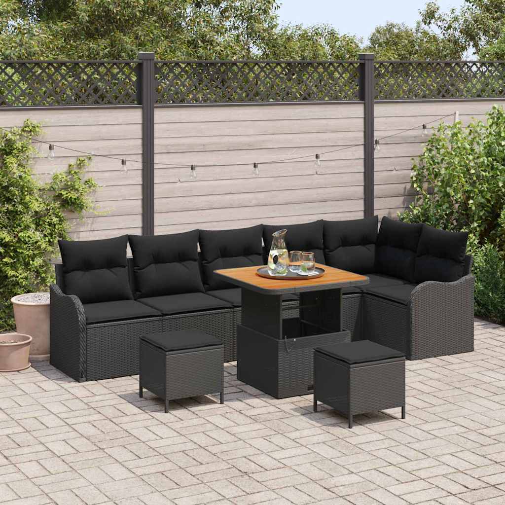 Garden Sofa Set Height-Adjustable 9 pcs Black Poly Rattan