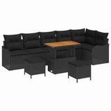 Garden Sofa Set Height-Adjustable 9 pcs Black Poly Rattan - Front View