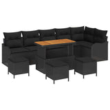 Garden Sofa Set Height-Adjustable 10 pcs Black Poly Rattan - Front View
