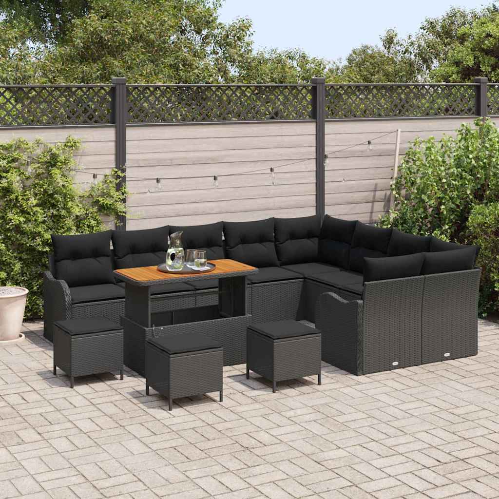Garden Sofa Set with Cushion 13 pcs Black Poly Rattan