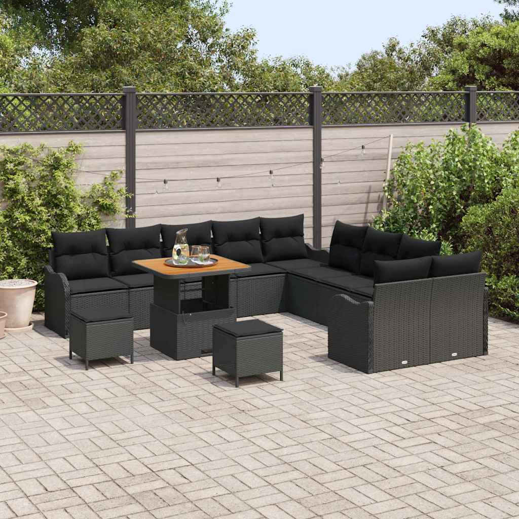 Garden Sofa Set with Cushion 13 pcs Black Poly Rattan