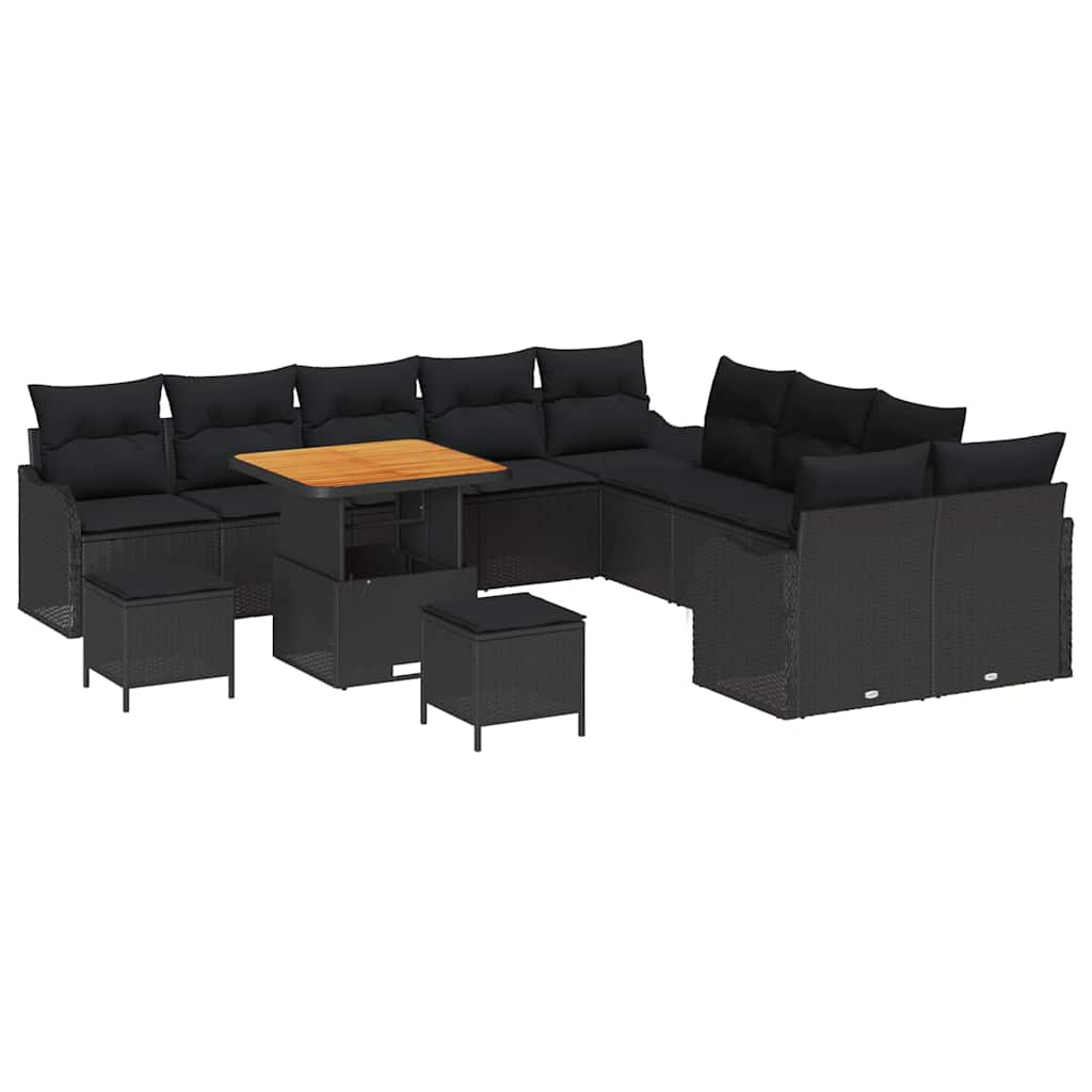 Garden Sofa Set with Cushion 13 pcs Black Poly Rattan