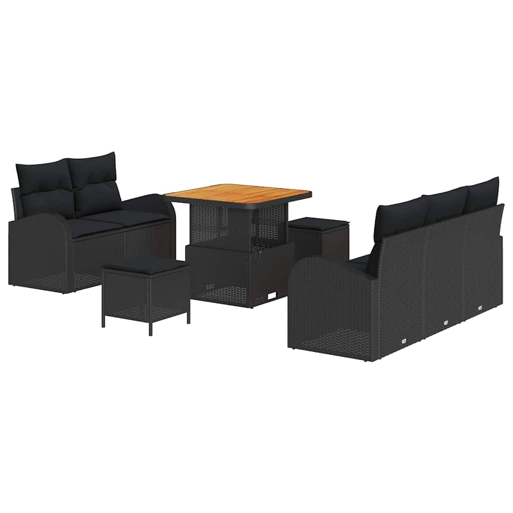 Garden Sofa Set with Cushion 8 pcs Black Poly Rattan