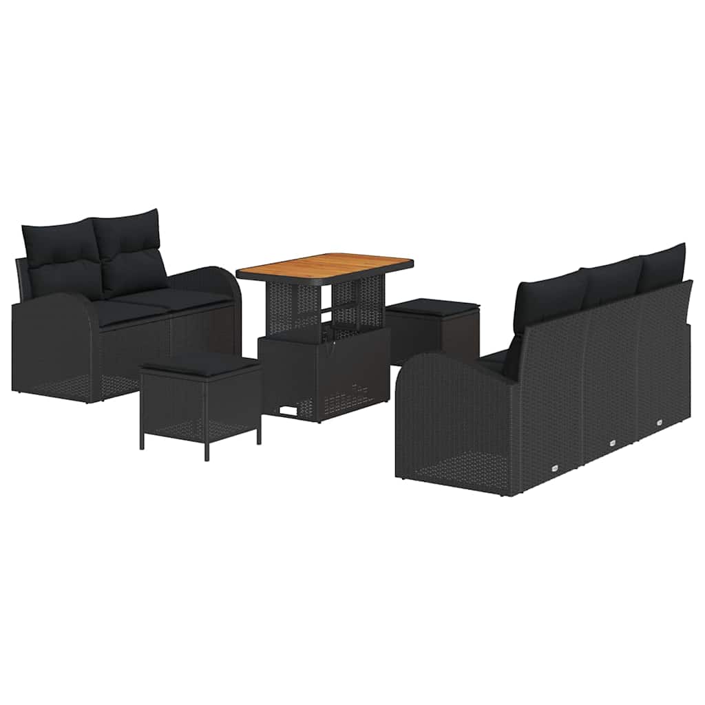 Garden Sofa Set with Cushion 8 pcs Black Poly Rattan