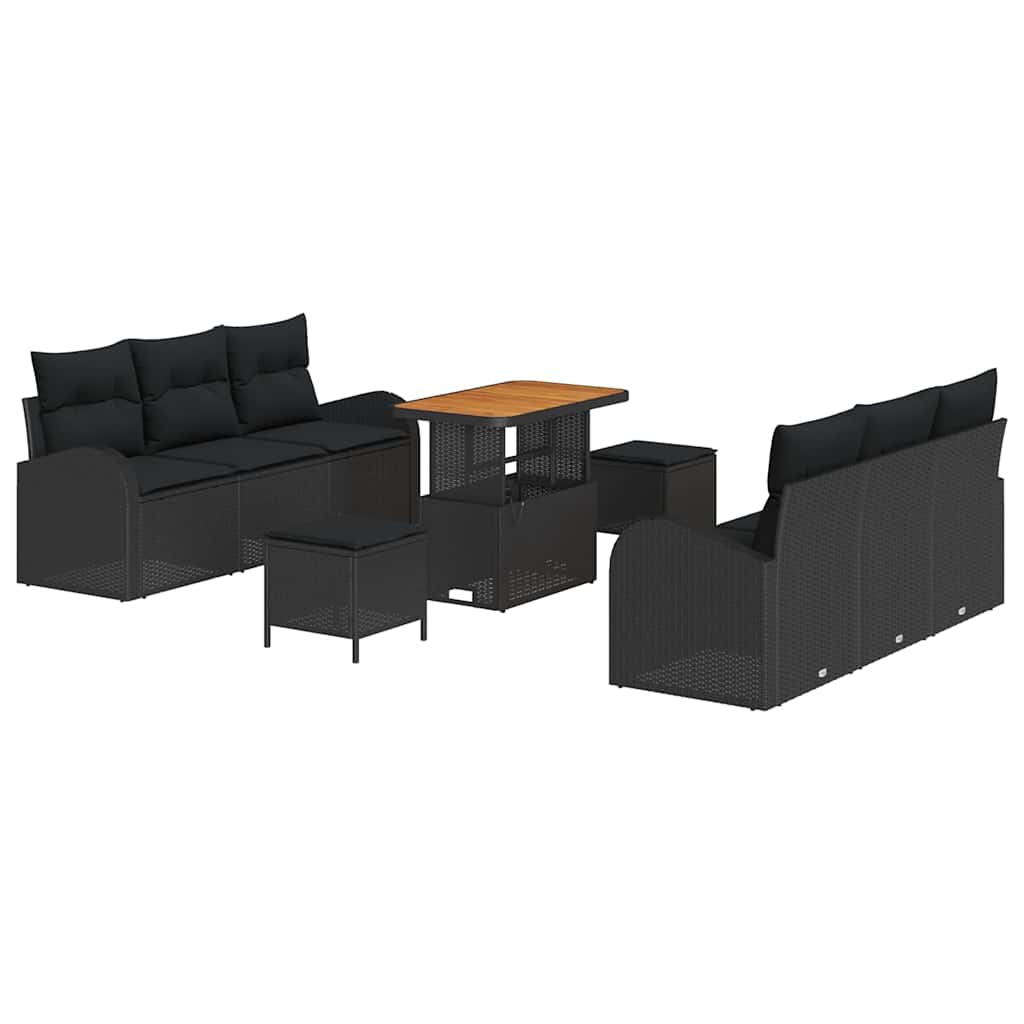 Garden Sofa Set with Cushion 9 pcs Black Poly Rattan