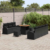 Garden Sofa Set with Cushion 10 pcs Black Poly Rattan
