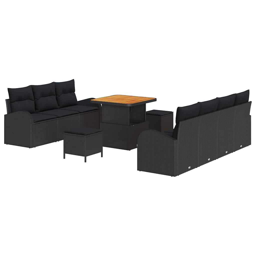 Garden Sofa Set with Cushion 10 pcs Black Poly Rattan