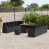 Garden Sofa Set with Cushion 11 pcs Black Poly Rattan - Side View