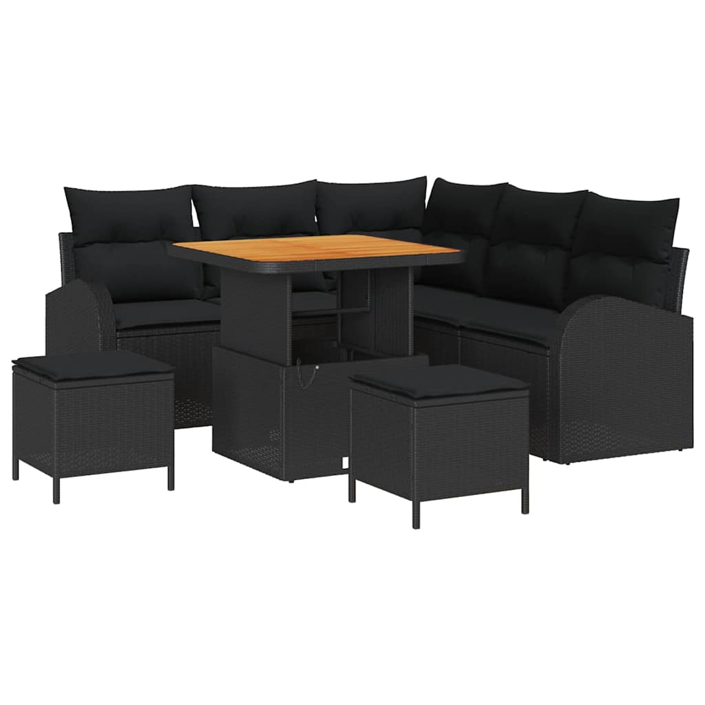 Garden Sofa Set with Cushion 8 pcs Black Poly Rattan
